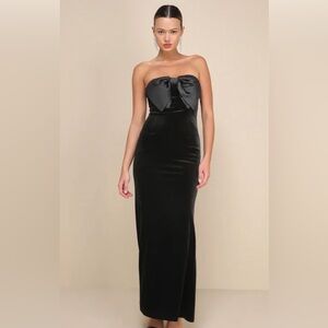 Lulu's Black Strapless Velvet Bow Prom Dress
